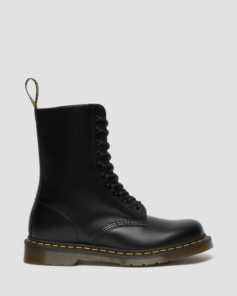 Black Men's Dr Martens 1490 Smooth Leather Mid Calf Ankle Boots | CA 416DFM